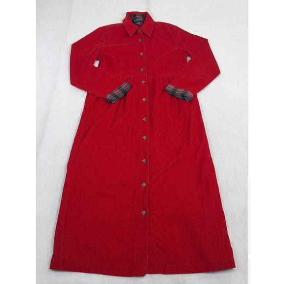 J.G. Hook Dresses & Skirts - Vintage JG Hook Shirt Dress 8 Red Corduroy Button Front Prairie Cottage Holiday